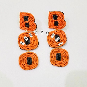 Pendientes hechos a mano únicos chapados en oro plata Halloween Boo calabaza con cuentas estilo lindo accesorios de aro de moda para celebraciones - Product Image 4
