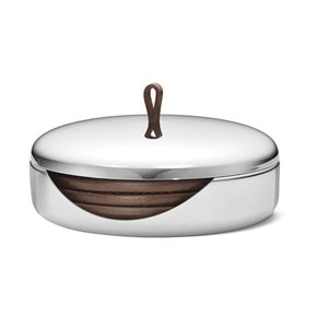 Soporte de metal de alta demanda con posavasos de cuero Forma redonda Niquelado Color marrón Nogal Perfectamente diseñado Lujo duradero - Product Image 3
