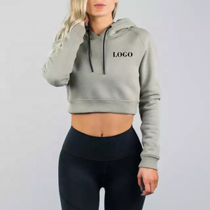 Logo personnalisé Plus Size Manches longues Pull Crop Top Sweat à capuche 100% coton Vêtements décontractés Hiver Front Women - Product Image 4