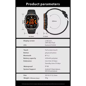 Reloj inteligente QX12 de 1.96 pulgadas con pantalla OLED cuadrada, monitor de actividad física, resistente al agua IP67, pantalla táctil, para hombres, compatible con Android e iOS. - Product Image 6