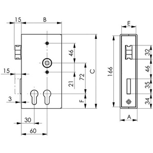 AMF Schlosskasten 140D-PZ Furniture <b>Locks</b> DIN Links/Rechts A40xB94,5xC173mm Dornma 30/60mm for DIN Links/Rechts Furniture - Product Image 3