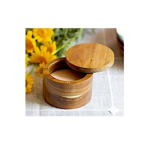 Petite boîte à sel en bois écologique couvercle vaisselle décorative pour le stockage des épices aux herbes exportation indienne petites épices en bois de qualité - Product Image 1