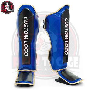 Protège-tibias de boxe MMA tendance 2025, noir et bleu, en cuir, avec boucle et crochet, équipement de protection, absorption des chocs, léger et durable - Product Image 5