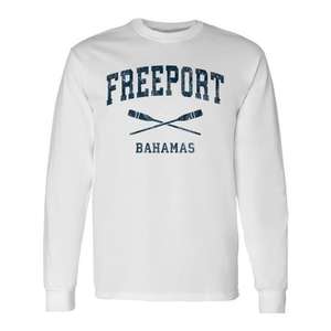Camiseta Deportiva Náutica Vintage de Freeport Bahamas con Manga Larga, Camiseta Promocional de Freeport Bahamas - Product Image 1