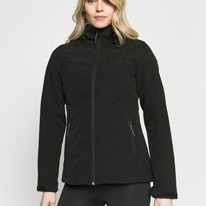 Veste softshell Brenham noire pour femmes avec logo personnalisé en gros Vestes d'extérieur de course à pied à manches longues et coupe-vent à prix d'usine - Product Image 1