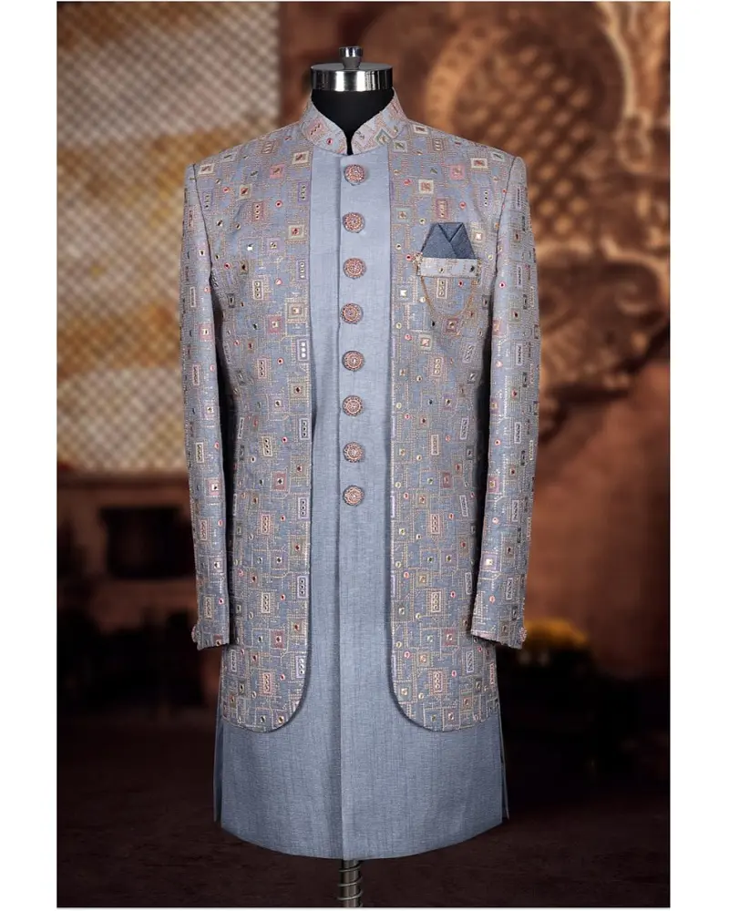 Rajasthani Style traditionnel pour hommes, vêtements de mariage indo-occidentaux Sherwani avec Dhoti pantalon de créateur collection dernière collection