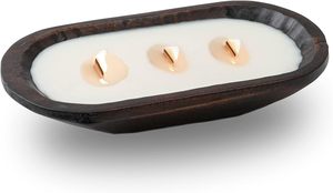 Tazón de masa ovalado Vintage, vela de 3 mechas, tazón de masa de madera de acacia, vela de vainilla, cera de soja, cera de aceite esencial, se derrite para baño relajante - Product Image 2