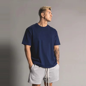 เสื้อยืดผู้ชายทรงหลวมโอเวอร์ไซส์ผ้าฝ้ายคอกลมแขนสั้นเสื้อลำลองสตรีทแวร์ออกแบบได้ตามต้องการ - Product Image 5