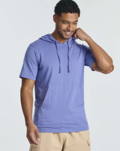 Custom <b>Mens</b> Short-Sleeve Cotton Hoodie Hooded <b>T</b>-<b>Shirt</b> with Drawstring & <b>Pockets</b> Wholesale Hot Sell Brand Logo from Bangladesh - Product Image 6