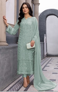 Hot Selling <b>Wedding</b> Ethnic Wear Georgette Embroidery Work Top Dupatta Set Salwar Kameez Kurti Pant Wholesale Party Wear - Product Image 4