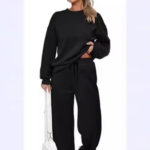 Usine en gros blanc femmes survêtements deux pièces ensembles hors épaule 100% coton lourd 310GSM polaire survêtement ensembles femmes - Product Image 1