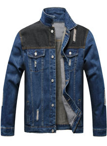 Outdoor Windproof Men's Warm Clothes for Men Clothing Custom <b>Black</b> <b>Fleece</b> Denim Autumn Jacket Suppliers Denim Cotton Fabric - Product Image 3