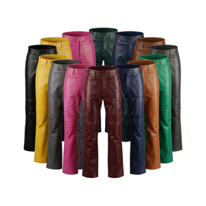 Pantalon droit en cuir d'agneau à taille haute pour l'hiver, style streetwear, couleur bordeaux, pantalon décontracté tendance, OEM ODM, pantalon en cuir personnalisé - Product Image 1