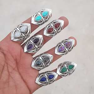 Sólido 925 Ajuste de bisel de plata esterlina Multi-Color Forma de pera Baho Diseñador hecho a mano para bodas Fiestas Fabricado Lote a granel - Product Image 3