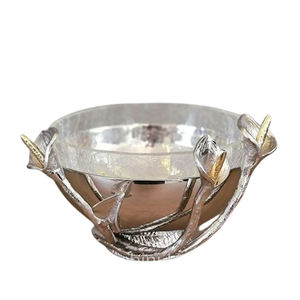 Bol en forme de feuille de fleur en aluminium poli brillant en acier inoxydable bol de collations aux fruits - Product Image 2