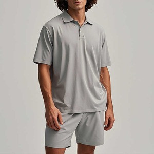 Conjunto de Camisa Polo y Pantalones Cortos de Punto Waffle para Hombre, Traje de 2 Piezas, Chándal Informal con Bolsillos, Transpirable, Talla Grande, Verano - Product Image 3