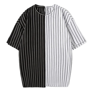 Venta al por mayor de alta calidad para hombre a rayas con cuello en V Camisetas de manga corta 100% algodón cuello redondo y/D camiseta a rayas para hombres - Product Image 4