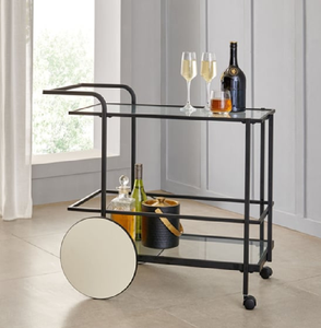 Carrito de Servicio de Tres Niveles de Metal Dorado y Vidrio Negro, Pieza Elegante, Disponible a Precios de Mayoreo. - Product Image 5