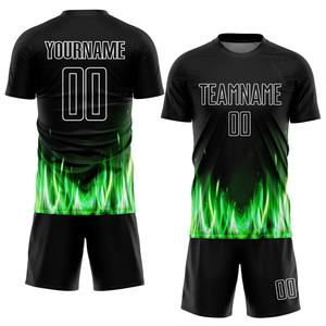 Maillot de football personnalisé noir et vert néon flamme - Respirant, antibactérien, léger, séchage rapide, col rond, manches courtes - Product Image 3
