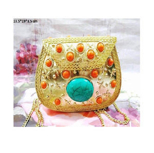 Luxury Evening <b>Metal</b> Clutch Bag Women's Boho Wedding Handmade Purse Pearl Frame Mosaic Indian Style Bohemian Messenger Bag - Product Image 6