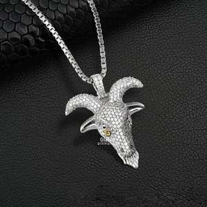 Pendentif pour homme en or blanc 10 carats entièrement glacé, design de chèvre personnalisable, diamants VVS de laboratoire brillants D incolore pour cadeau Hip Hop - Product Image 2