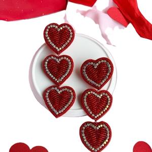 Pendientes de Corazón con Cuentas Rojas Hechos a Mano, Regalo Romántico para Ella en el Día de San Valentín, Joyería Brillante Artesanal para Momentos Especiales - Product Image 5