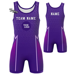 ชุดซิงเกิลเล็ตมวยปล้ำแขนสั้นผ้าโพลีเอสเตอร์พิมพ์ลายดิจิตอลโลโก้ด้านหน้าตามสั่ง ระบายอากาศได้ดี ทนทาน ผ้าหนา 200gsm สำหรับผู้ชาย - Product Image 3