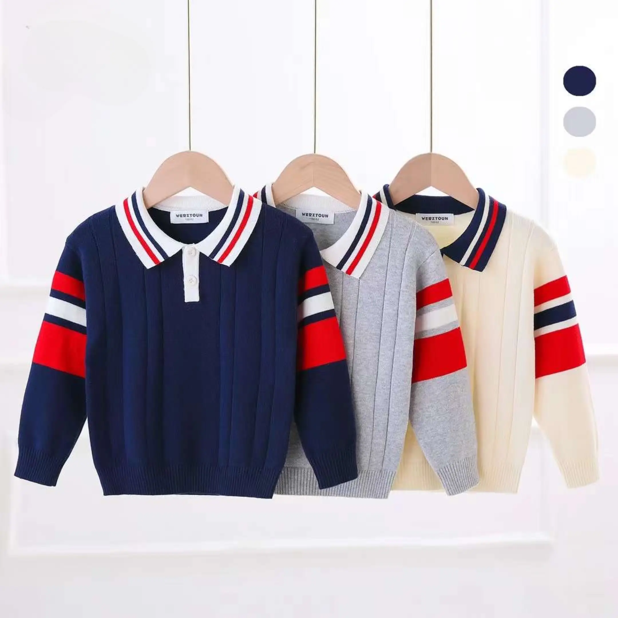 Kleidungs stück Bestseller Produkt Kinder bekleidung Revers Langarm Jungen Kleidung Kabel Strick Kinder Pullover Trim Polo Neck Kinder Pullover