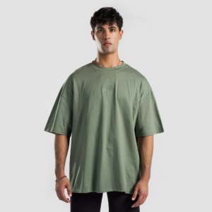 Camiseta de Algodón 100% Verde Oversize para Hombre, Diseño Liso con Estampado Serigrafiado, Modelo con Número Impreso, Tejido Jersey - Product Image 2