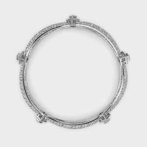 IGI Certified Lab Grown Round Diamond Openwork Designer <b>Bangle</b> <b>Bracelet</b> in Solid 925 Sterling <b>Silver</b> with Halo Accents - Product Image 3