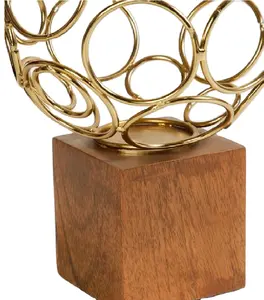 High Selling Gold Plated Ring Ball with Wooden Base Wedding Centerpiece and Table Decoration Home Decor Available at Best Prices
