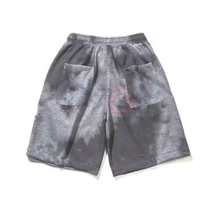 Short d'été décontracté écologique pour homme 100% coton éponge française Vintage lavé à l'acide solide taille élastique cordon ourlet brut - Product Image 4