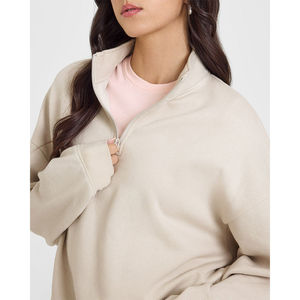 Sweat-shirt à col montant en polaire épais et doux pour femme, tendance hiver, fermeture éclair, uni, personnalisable, logo personnalisé - Product Image 6