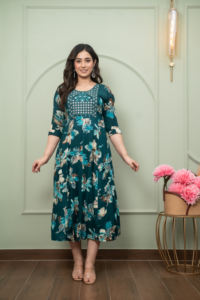 Algodón Impreso Largo Kurti Étnico Salwar Kameez Conjunto Slim Fit Sin Arrugas para Fiestas Bodas Diwali - Product Image 5