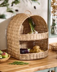 Cesta de cocina de ratán tejida a mano con asa Organizador de cesta de cocina Wicke redondo - Product Image 2