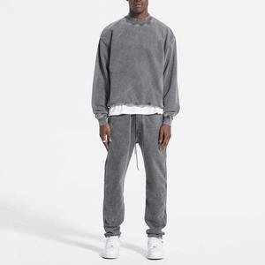 Conjunto de chándal para hombre, sudadera y pantalones de chándal desgastados lavados con ácido, Jersey ajustado con caja bordada 3D de gran tamaño, ropa deportiva vintage OEM - Product Image 5