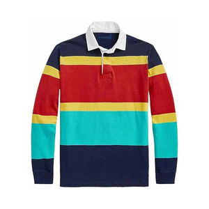 Polo de Rugby a Rayas Casual para Hombre - Suave, Duradero y Perfecto para Uso Diario, Deportes y Atuendos Casuales - Product Image 1