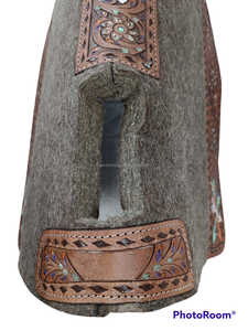 2023 Multifunctional Luxury Design Horse 100% Wool <b>Felt</b> Saddle <b>Pad</b> Natural Gray Tooled Harness Leather 3.1-3.3KG Customize Logo - Product Image 4