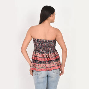 Hauts tubulaires pour femmes en soie sari recyclée, épaules dénudées, hauts de plage d'été multicolores - Product Image 5