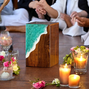 โกศเผาศพทำจากไม้ทำด้วยมือศิลปะเรซินคลื่นทะเลที่ระลึกเผาศพโกศสำหรับขี้เถ้ามนุษย์ - Product Image 3