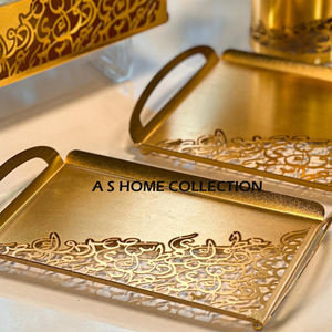 Plateau en métal en aluminium de luxe Offres Spéciales européen léger plateau de rangement de salon plateau à thé rectangulaire doré pour la maison - Product Image 1