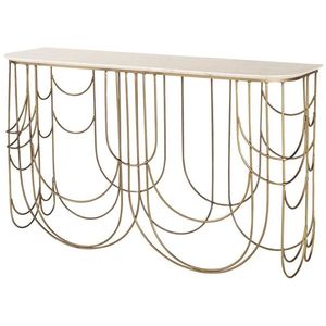 Table console moderne en or avec plateau en marbre, cadre en métal, design avec plateau miroir - Meubles de salon de luxe modernes pour usage hôtelier - Product Image 6