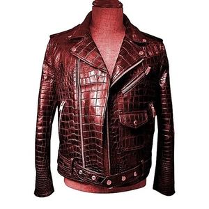 เสื้อแจ็คเก็ตหนังแท้ลายหนังจระเข้ พรีเมียม คุณภาพสูง สวมใส่สบาย ทันสมัย อุ่น ระบายอากาศได้ดี ทนทาน - Product Image 1