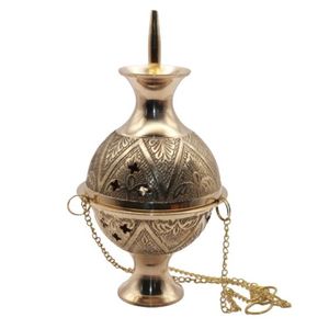 Quemador de incienso de latón elegante y asequible con intrincados diseños antiguos para la meditación con acabado pulido dorado - Product Image 1