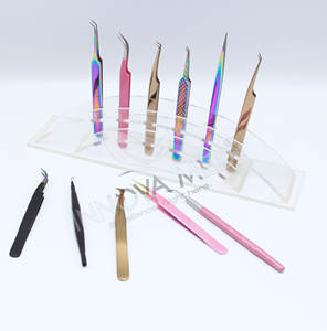 Pince à cils personnalisée en usine avec pointe incurvée et droite Extension de cils en gros Pince à cils mate noire - Product Image 5