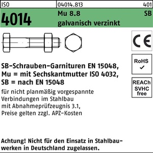 สลักเกลียวหกเหลี่ยม ISO 4014 พร้อมน็อต M16 X 60 เกรด 8.8 ชุบสังกะสีด้วยไฟฟ้า 50 ชิ้น - Product Image 1