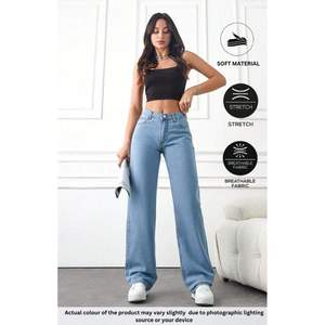 Jeans de Mezclilla Azul Hielo de Pierna Ancha para Mujer, a la Moda, de Lujo, Estilo Funky, Cintura Alta, Relajados, Tela Suave y Elástica, Duraderos, Tallas 26-40 - Product Image 2