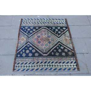 Tapis turc vintage 3,5x2,8 pi (106x86 cm), tapis oriental en laine bleue - Product Image 4