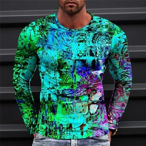 100% nuevo otoño hombre ilusión óptica cuello redondo manga larga Camiseta 3D impresión moda Top pulóver camisetas ropa de hombre - Product Image 2