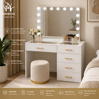 JIAMEIJIA OEM ODM Fabricant de meubles de chambre à coucher modernes, bureau de toilette blanc personnalisé avec miroir à LED et rangement en verre à rabat
